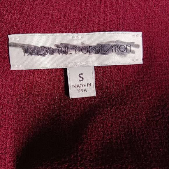 DRESS THE POPULATION ASYMMETRICAL BURGUNDY MIDI DRESS , size S - Picture 5 of 12